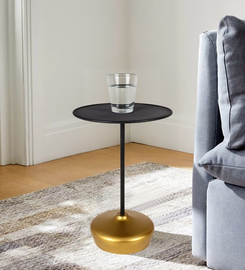 Stirling Metal End Table Black & Golden Finish