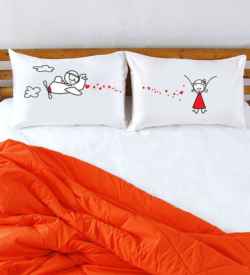 Buy Air Plane White Cotton Double Bed Sheet With Pillow Covers