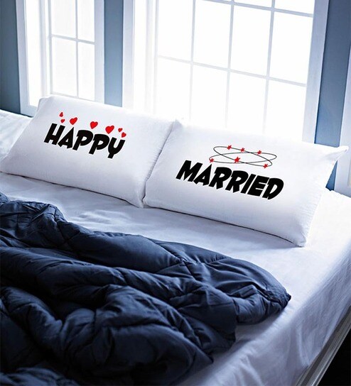 Buy Happy Married White Cotton Double Bed Sheet With Pillow