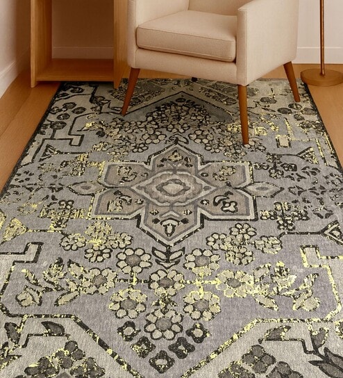 Stone Mosaic Printed Polyester 4 X 6 Feet Machine Made Carpet