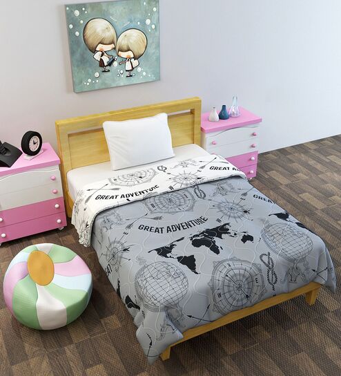 Stonewash Grey Microfiber Geographic 120 Gsm Single Kids Comforter