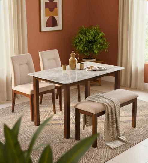 Stonita 4 Seater Solid Rubber Wood Dining Set