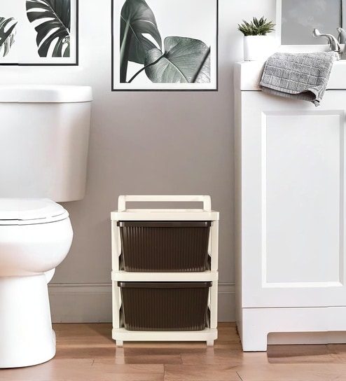 Cream Storage Rolling Cart With Wheels 2 Layer