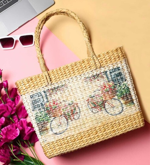 storage baskets | Jute Basket | Cane Basket for Gifting |Lunch Basket | Wicker Baskets | Tote Bag | Seagrass Shopping Bag - Rectangular (Multi Color 4)
