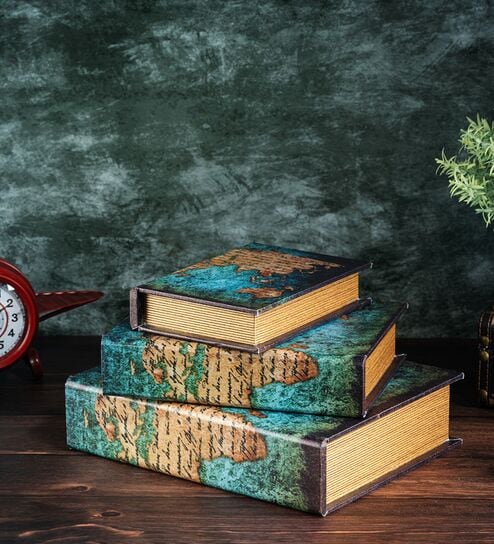 Storage Book World Map Vintage Decorative Storage Box