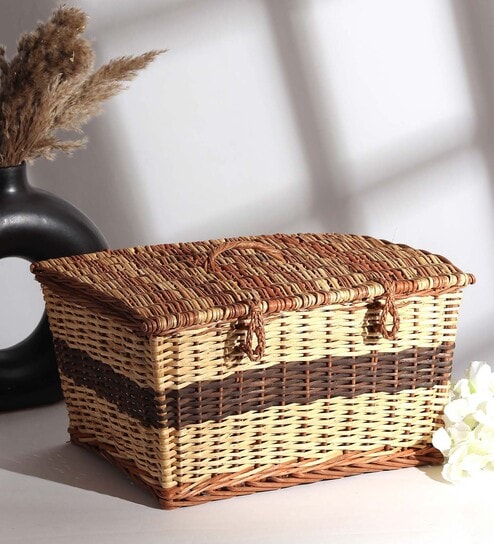 (1Pc) Beige Wicker Handmade Storage Basket & Wardrobe Organiser