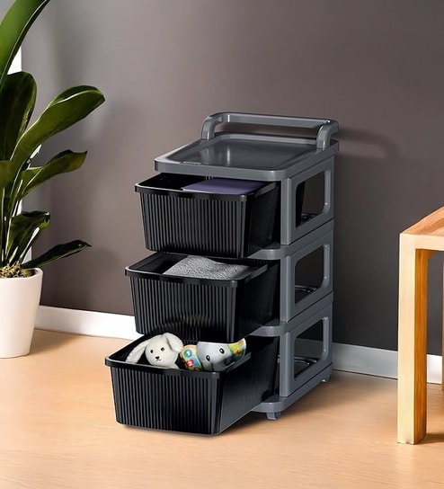 Grey Storage Rolling Cart With Wheels 3 Layer