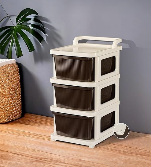 Cream Storage Rolling Cart With Wheels 3 Layer