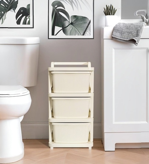 Cream Storage Rolling Cart With Wheels 3 Layer