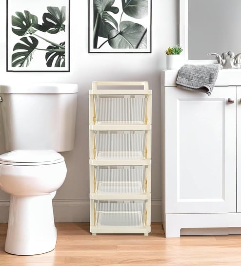 Cream Storage Rolling Cart With Wheels 4 Layer