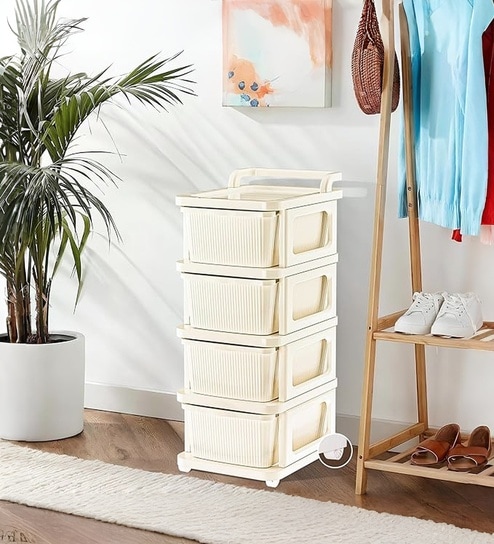 Cream Storage Rolling Cart With Wheels 4 Layer