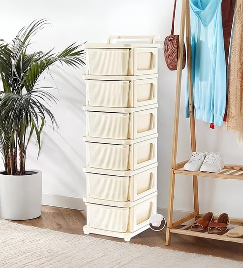 Cream Storage Rolling Cart With Wheels 6 Layer