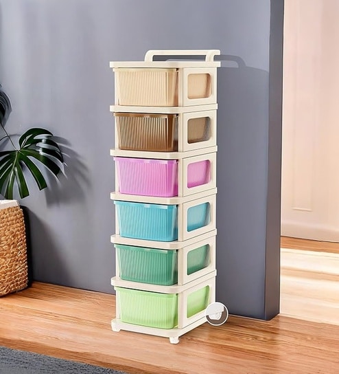 Cream Storage Rolling Cart With Wheels 6 Layer