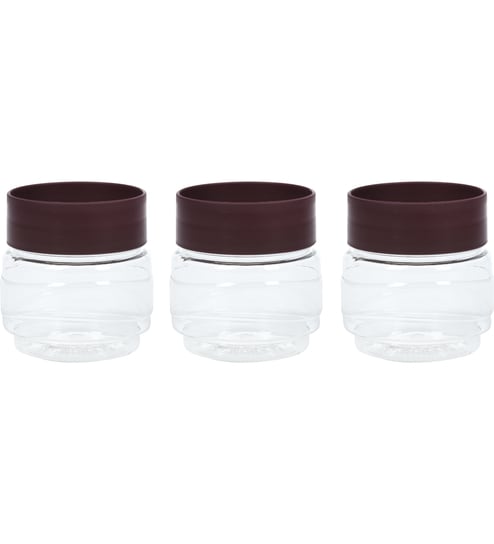 Varmora Store N Stack | Dry Storage Plastic Containers | Easy-Open Airtight Lid | Transparent Plastic Canisters | Set of 3- 500 ml each- Brown