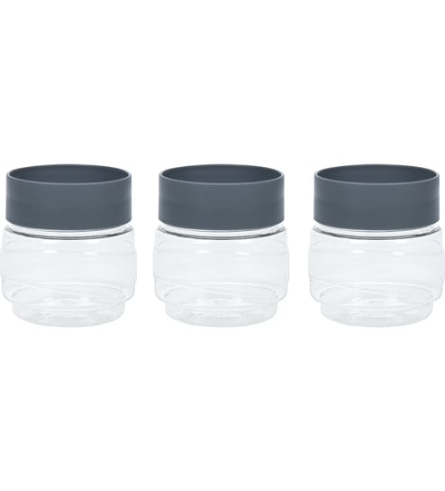 Varmora Store N Stack | Dry Storage Plastic Containers | Easy-Open Airtight Lid | Transparent Plastic Canisters | Set of 3- 500 ml each- Grey