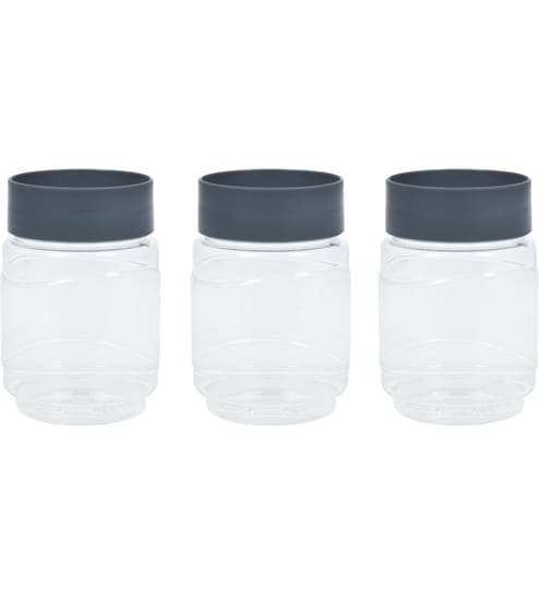 Varmora Store N Stack | Dry Storage Plastic Containers | Easy-Open Airtight Lid | Transparent Plastic Canisters | Set of 3- 750 ml each- Grey