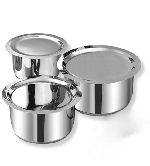 Storehaus Triply SAS Tope Set of 3 with Lids (14 cm 1.1 L, 16 cm 1.6 L, 18 cm 2 L), Steel-Aluminium-Steel, Induction & Gas Safe