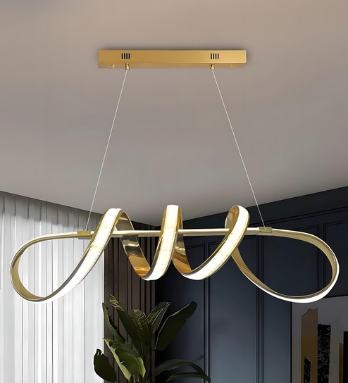 Storiyo Modern LED Chandelier | Height Adjustable Luxury Ceiling Light | 3 Color Modes |French Gold Finish| Designer Lighting for Dining, Breakfast Table, Office Table