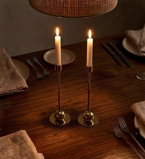 Gold Strate Candle Stand Set Of 2