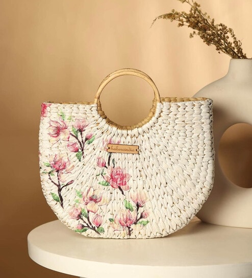 Straw Tote Bag | Basket Bags | Bamboo Tote | Beach Bags for Women | White Handbag | Half Moon Bag (Magnolia Springs)