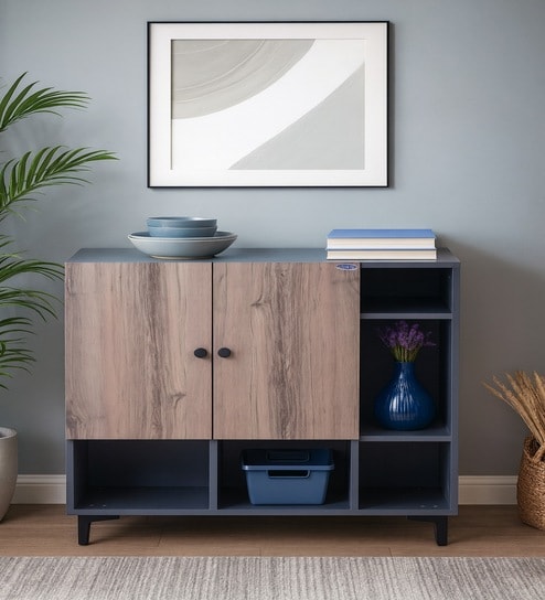 Stridex Shoe Cabinet with 2 Shutter In Golden Teak & Dark Grey Color