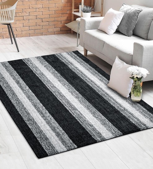 Black Stripe Microfiber 4X6 Ft Carpet