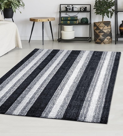 Black Stripe Microfiber 5X7 Ft Carpet