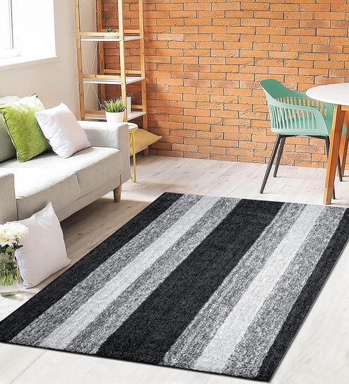Black Stripe Microfiber 6X9 Ft Carpet