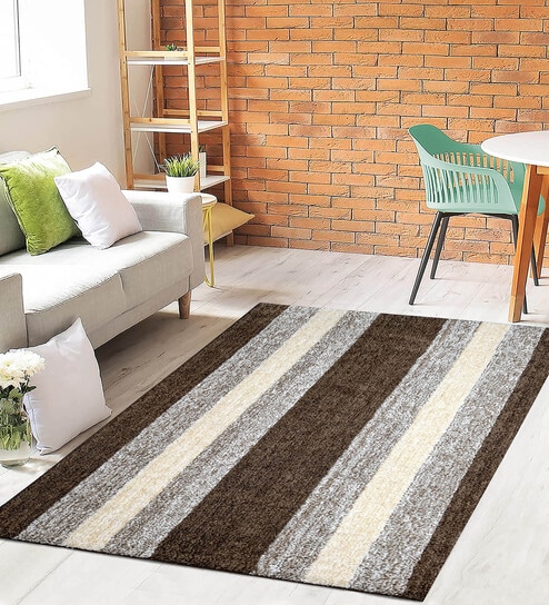 Brown Stripe Microfiber 4X6 Ft Carpet