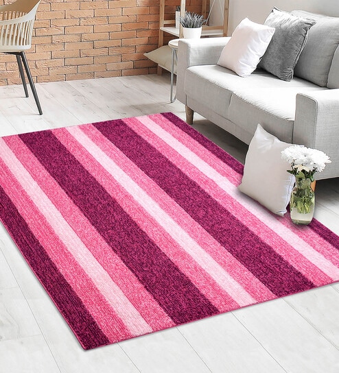 Pink Stripe Microfiber 5X7 Ft Carpet