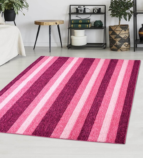 Pink Stripe Microfiber 6X9 Ft Carpet
