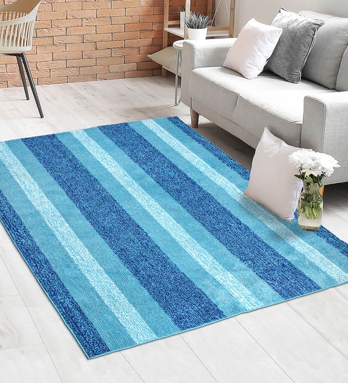 Blue Stripe Microfiber 4X6 Ft Carpet