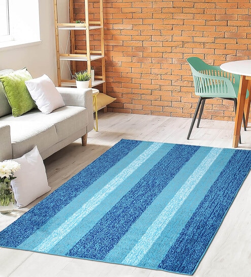 Blue Stripe Microfiber 6X9 Ft Carpet