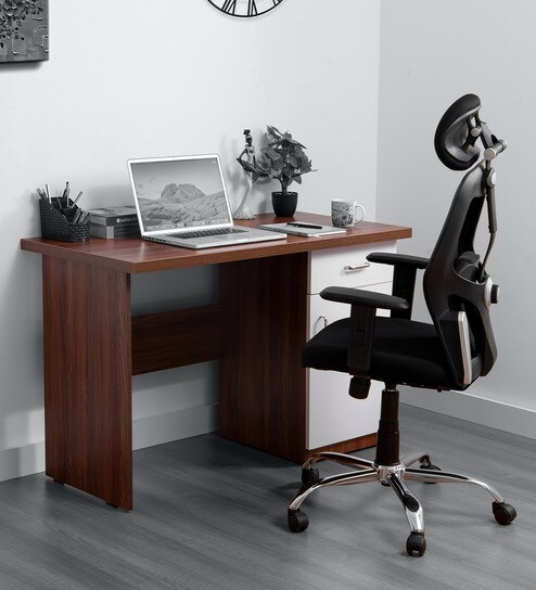 Strongman Writing Table With Oxford High Back Chair (Combo) in Brown & Black Finish