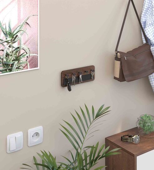 Brown Maple Wooden Wall Mounted Key Holder Hanger with 5 Knobs Maple