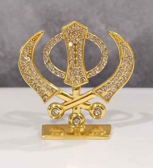 Studded Khanda Copper & Gold Metal Religious Symbol