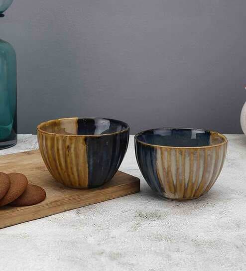 Studio 300ml Brown & Blue Ceramic (Set of 2) Dinner Bowl
