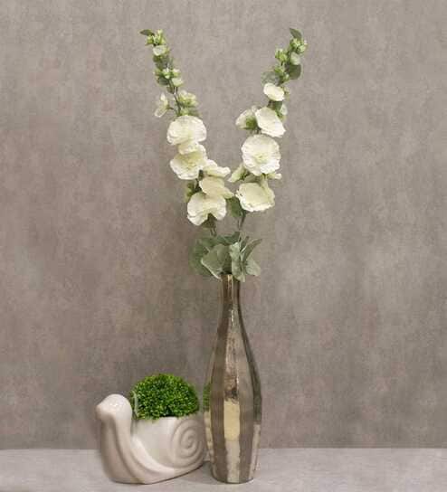 Stunning Artificial Hollyhock Flower Bunch with 10 Flower Heads (White)