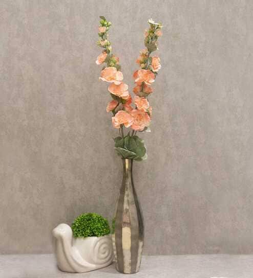 Stunning Artificial Hollyhock Flower Bunch with 10 Flower Heads (Peach)