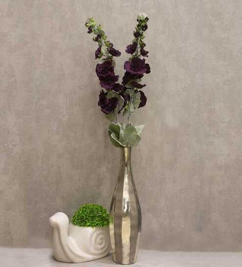 Stunning Artificial Hollyhock Flower Bunch with 10 Flower Heads (Purple)