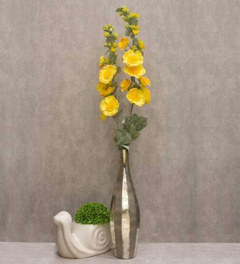 Stunning Artificial Hollyhock Flower Bunch with 10 Flower Heads  (Yellow)