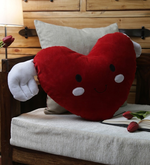 Red Velvet 16 x 16 Inch Heart Shaped Cuddle Cushion
