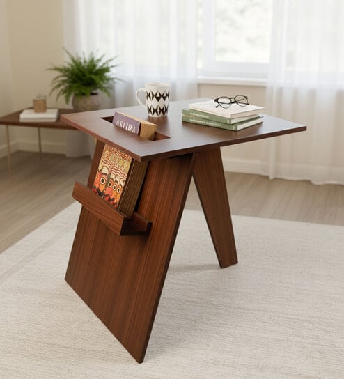 Stylish End Table in Walnut Teak Finish