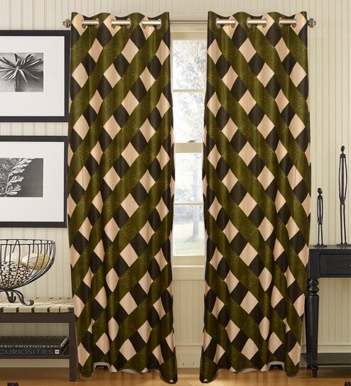 Buy Handloomhub Olive Green Checkered Door Curtains Set Of 2 7