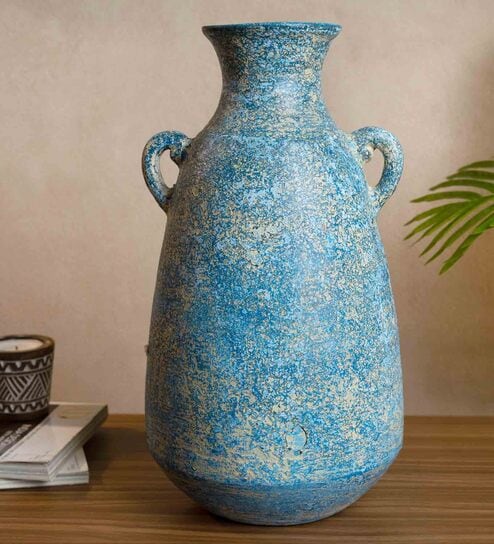 (1Pc) Blue Terracotta Decorative Vase For Living Room Decor
