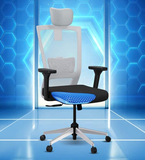 Stylux Breathable Mesh Ergonomic Chair in Black & Grey Colour with Headrest