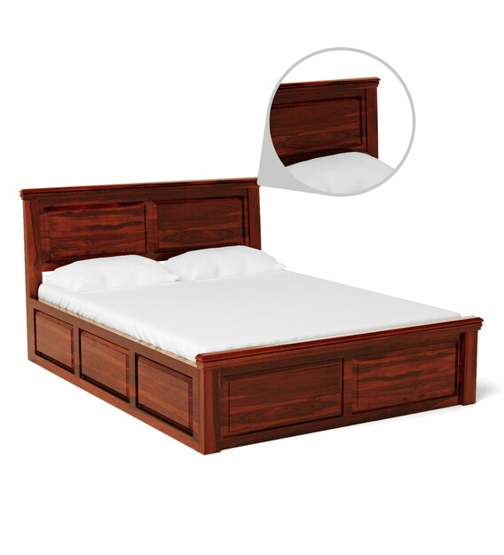 Buy Stanfield Solid Wood King Size Bed with Storage in Honey Oak Finish