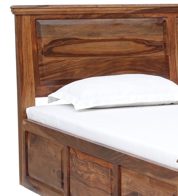 Buy Stanfield Solid Wood King Size Bed with Storage in Rustic Teak