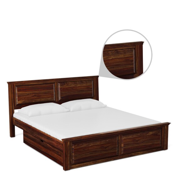 Buy Stanfield Solid Wood Queen Size Bed with Storage in Provincial Teak