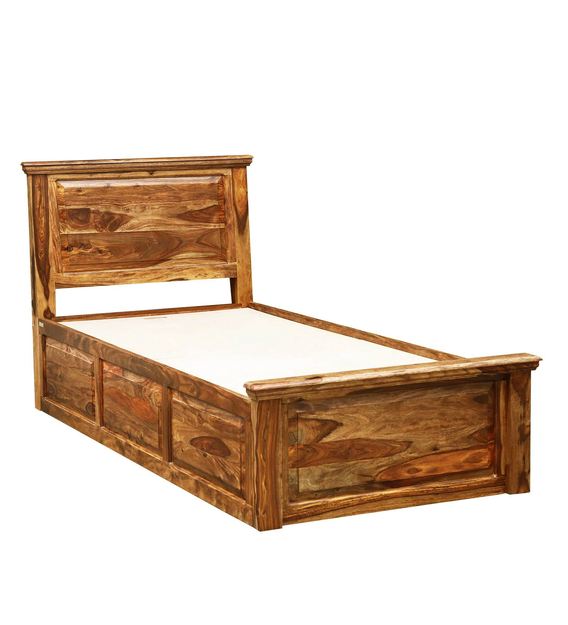 Buy Stanfield Solid Wood Single Bed with Storage in Rustic Teak Finish ...